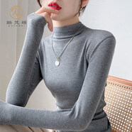 KUFANXI品牌原創(chuàng) 長(zhǎng)袖t恤女秋冬半高領(lǐng)打底衫內(nèi)搭黑色螺紋針織上衣2022年新款 一體半高領(lǐng)-灰色 XL