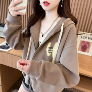 以純（YISHion）早秋薄款連帽衛衣女春冬季2025新款韓版寬松小個(gè)子短款開(kāi)衫外套潮 棕色(薄款) M (建議80-110斤)