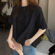 以純（YISHion）奶呼呼純棉短袖T恤女夏季2025新款今年女裝超火減齡寬松上衣 黑色 2XL 156-175斤