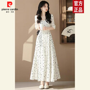 皮爾卡丹（pierre cardin）正式場合白色連衣裙女春秋季高級感氣質(zhì)名媛女神范過膝波點(diǎn)長裙 白色連衣裙 M (建議95-105斤 高品質(zhì))