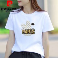 皮爾卡丹（pierre cardin）95棉白色短袖T恤女夏季新款時尚洋氣印花寬松圓領(lǐng)正肩體恤上衣女 白色短袖：PARiS S 80-95斤