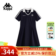 KAPPA背靠背夏季運動連衣裙女新款休閑純棉短袖收腰網(wǎng)球裙子 暗夜藍(lán)黑-906 L