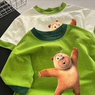 何佳功熊出沒(méi)T恤  夏季新款兒童寶寶卡通熊出沒(méi)童裝短袖T恤小眾百搭寬松 綠領(lǐng)綠衣-【熊二】高品質(zhì)布料 均碼 120