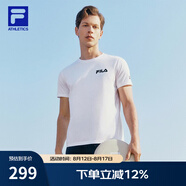 FILA官方男子短袖T恤夏季簡約圓領運動男裝上衣休閑針織套頭衫 玉石白-WT（新版） L 175/96A