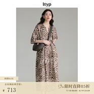 旅途原品（ltyp）格子連衣裙優(yōu)雅隨性藝術(shù)印花蝙蝠袖秋季原創(chuàng  )設計感中長(cháng)裙 咖色-定制手繪水彩方格子 M 160cm（現貨）