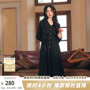 兩三事黑色長袖連衣裙女春季新款新中式長裙法式復古裙子夜聽朝云 黑色 S