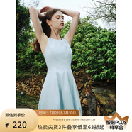 范思藍(lán)恩夏季腰精裙氣質(zhì)收腰無袖背心連衣裙女夏季新款海邊度假顯瘦裙 淺水藍(lán)-無袖 S