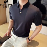 富貴鳥(niǎo)（FUGUINIAO）男士V領(lǐng)短袖polo衫夏季新款感時(shí)尚修身韓版英倫風(fēng)冰絲無(wú)痕t恤 寶藍(lán)色 M
