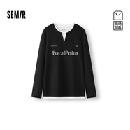 森馬（Semir）[商場同款]長袖T恤男拼接假兩件情侶裝2025秋季新款印花上衣 黑白色調(diào)00391 S