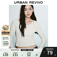 UR2025秋季新款女裝撞色假兩件掛脖系帶長(zhǎng)袖T恤UYY450020 本白 M