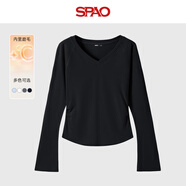 SPAO時尚休閑V領打底衫男女2025年冬季純色通勤百搭上衣SPCX25AD08XY 黑#純色 L