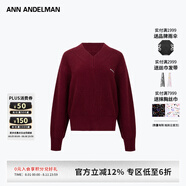 ANN ANDELMAN【精選6折】明星同款深紅色針織內(nèi)搭長袖寬松V領(lǐng)套頭毛衣 深紅色 XS