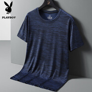 花花公子（PLAYBOY）短袖T恤男半袖上衣男士半截袖夏季透氣吸汗戶外運(yùn)動(dòng)體恤休閑服 深藍(lán)色 3XL （建議150-165斤）