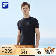 FILAFILA 斐樂官方男裝針織短袖衫2025夏季新款健身運動簡約基礎白T恤 深黑-BK L 175/96A/L