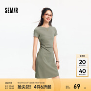 森馬（Semir）連衣裙女收腰T恤裙小心機(jī)夏季2025新款繡花圓領(lǐng)短裙簡(jiǎn)約休閑 橄欖綠A41805 XS