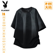 花花公子（PLAYBOY）短袖T恤男半袖上衣男士半截袖圓領(lǐng)寬松百搭時尚日常體恤休閑服 黑色 8XL （建議255-275斤）