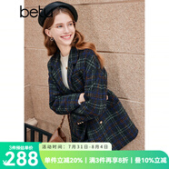 百圖betu女裝冬新款毛呢外套優(yōu)雅百搭復(fù)古格紋外套女2310T71 墨綠 S