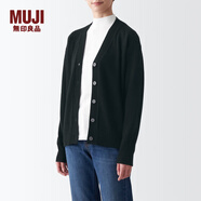 無(wú)印良品 MUJI 女式 美利奴羊毛中針距V領(lǐng)開(kāi)衫針織毛衣秋冬款女裝上衣外套 黑色 S (155/80A)