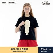 IIIVIVINIKO春季新款「BERTO FOJO聯(lián)名系列」百搭印花短袖T恤女 黑色 S