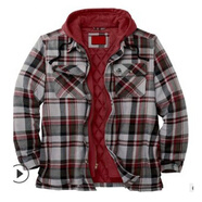 森馬（senma）男裝 歐美秋冬款加厚格紋棉衣 長(cháng)袖連帽襯衫款外套現貨 紅色 M