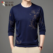 啄木鳥(niǎo)男士長(zhǎng)袖t恤加厚圓領(lǐng)舒適新款衛(wèi)衣春秋款柔順親膚絲光棉休閑男裝 B6627上青 L 170/110/50120-135斤