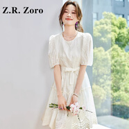 Z.R.Zoro奢侈品連衣裙女2025夏季新款氣質(zhì)顯瘦小個子a字裙超仙刺繡連衣裙 白色 M