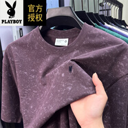 花花公子（PLAYBOY）短袖t恤男2025夏新款純棉常規(guī)免燙處理潮體恤 7789N烏梅紫 M 165建議90-115斤