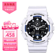 卡西歐（CASIO）手表G-SHOCK學(xué)生運(yùn)動(dòng)防水防震黑金武士大表盤石英情侶表 男友禮物 潮酷白藍(lán) GA-100B-7A
