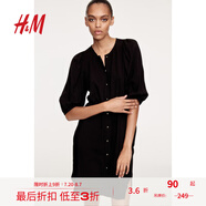 H&M女裝連衣裙2025夏季新款歐若風(fēng)泡泡袖設計感碎花連身裙1278378 黑色 L 170/104