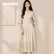 ROEYSHOUSE羅衣簡(jiǎn)約通勤系帶連衣裙女2025秋季新款時(shí)尚米灰色大擺裙子12484 米灰 S