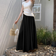 京功高個(gè)子加長(cháng)半截裙大碼胖MM雪紡半身裙女夏季高腰顯瘦氣質(zhì)百搭垂感 黑色 5XL 250-300斤