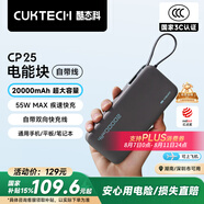 CUKTECH酷態(tài)科【3C認證可上飛機】電能塊自帶線20000毫安時移動電源55W快充充電寶適用蘋果小米筆記本CP25