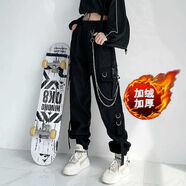 紫昕月機能工裝褲子女秋冬韓版嘻哈寬松女女個(gè)性口袋休閑褲闊腿褲潮 黑色092收藏送鏈條 加絨 S