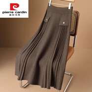 皮爾卡丹（pierre cardin）羊毛針織半身裙女秋冬24新款百褶裙高腰中長(cháng)款顯瘦百褶加厚 咖啡色 L 100-120斤