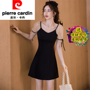 皮爾卡丹赫本名媛風(fēng)復古氣質(zhì)小黑裙蝴蝶結網(wǎng)紗v領(lǐng)釘珠連衣裙禮服短裙顯瘦 黑色 S