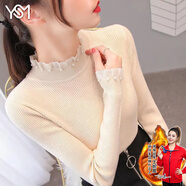 翊尚美毛衣女冬新款春秋季半高領(lǐng)針織衫女士打底衫修身顯瘦蕾絲內搭上衣 杏色【釘鉆拼接氣質(zhì)加絨款】 L 【115-140斤】