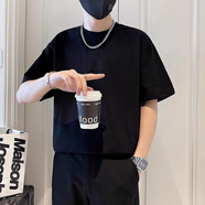 希尊龍刺繡男t恤夏季2025新款白色圓領(lǐng)體恤痞帥潮牌重磅夏裝半袖上衣服 黑色【純色款】 M 建議100-120斤