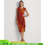 拉夫勞倫（Ralph Lauren）女士長裙印花束帶平紋針織連衣裙夏季無袖16050502 Orange/red Multi L