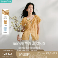 茵曼（INMAN）【苧麻】清麻系列炒色襯衫t恤女裝2025夏季新款短袖上衣 淺橙色 -18424248H M