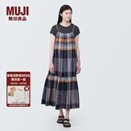 無(wú)印良品（MUJI）女式馬德拉斯格紋吊帶連衣裙女裝裙子格子裙純棉全棉長(cháng)裙BC2IIA4S 深藏青色格紋 L 165/88A