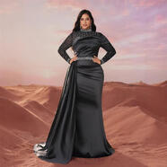 康美詩(shī)女士舞會(huì )釘珠婚禮晚禮服新款歐美長(cháng)袖生日Evening Party Dresses black plus size 2XL