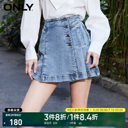 ONLY2024春季新款金屬紐扣高腰百褶裙褲短褲牛仔褲女|124143003 J33 350水洗牛仔藍 M 165/68A