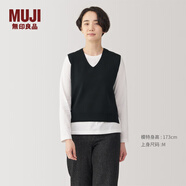 無印良品（MUJI） 女式水洗米蘭諾羅紋針織背心毛衣女裝上衣外搭 秋冬 黑色 L（165/88A）