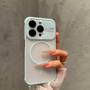 梵皓伊高級(jí)感水晶鏡框適用iPhone16手機(jī)殼新款蘋果17ProMax磁吸充電15/14pro超薄磨砂13pm四角防摔保護(hù)套 大視窗【遠(yuǎn)峰藍(lán)-磁吸款】四角防摔-水晶鏡頭膜 IPhone14Promax