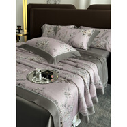 60支涼感天絲夏涼被四件套可機洗水洗空調薄被子雙人冰絲夏被 春澗-灰 床單款 夏被+床單+枕套1對 200*230cm