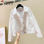 啄木鳥小個子牛仔休閑短外套女士2025春秋季新款糖果色韓版寬松夾克上衣 白色-0000 優(yōu)質(zhì)面料薄 輕薄 M 建議95-105斤