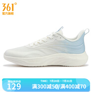 361度女鞋運動鞋夏季新款透氣女輕速跑步鞋 羽毛白/冰河藍 38