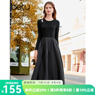 百圖betu女裝秋季新款連衣裙赫本風(fēng)針織裙子修身顯瘦長裙2309T92 黑色 M