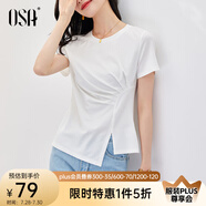 歐莎（OSA）黑色不規(guī)則短袖t恤女夏季2025年新款短款設計感體恤上衣潮 白色 S
