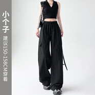 以純（YISHion）紫色降落傘工裝褲女2025新款高腰休閑戶(hù)外爬山直筒冰絲速干運動(dòng)褲 黑色【小個(gè)子】 高品質(zhì) S 80-95斤